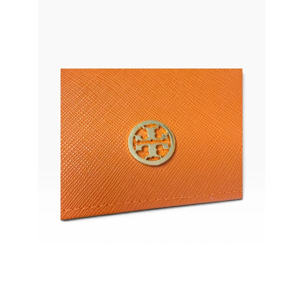 Tory Burch Orange Saffiano Leather Collapsible Glasses Case Gold Logo